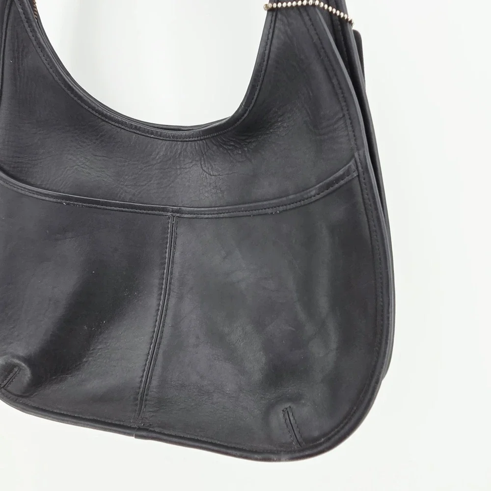 Coach Ergo Style Pocket Zip Black Leather Hobo Shoulder Bag Made in USA Vintage